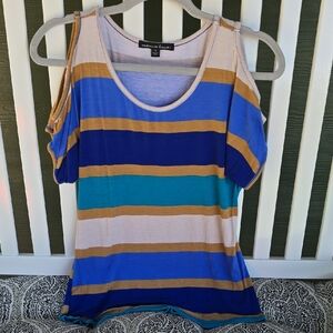 Multicolor Striped Cold Shoulder Blouse